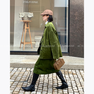 SUNSHINE 冬季高支棉复古斜纹简约优雅气质秋冬百搭A字半身裙女