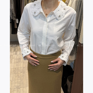 SUNSHINE 春季新品月光碎在领口立体花朵蕾丝领氛围感通勤衬衫女