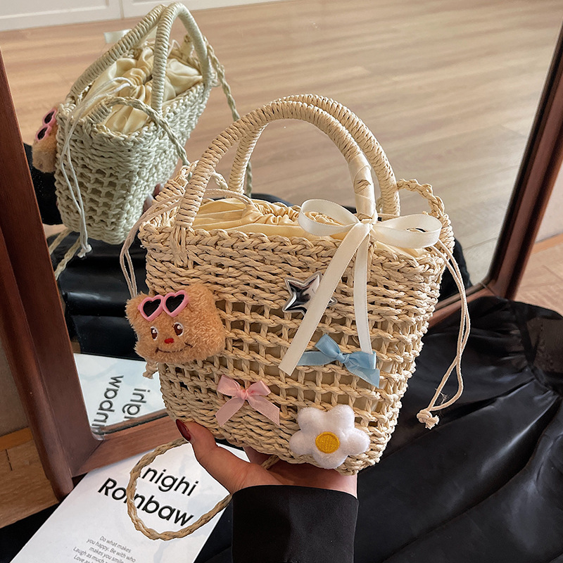 编织包女迷你草海边度假沙