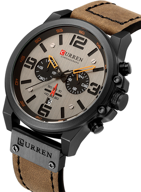 CURREN卡瑞恩男士潮牌运动防水日历学生石英手表皮带大表盘8314