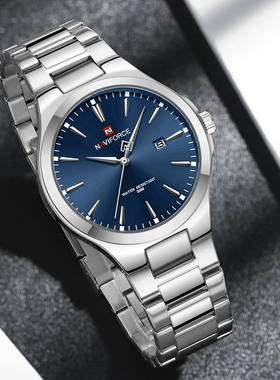 Naviforce领翔男新款耐用日历商务经典优雅恋爱礼物防水石英手表
