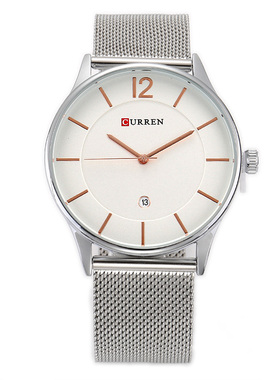 Curren卡瑞恩手表男装休闲石英腕表简约设计感米兰尼斯钢表防水薄