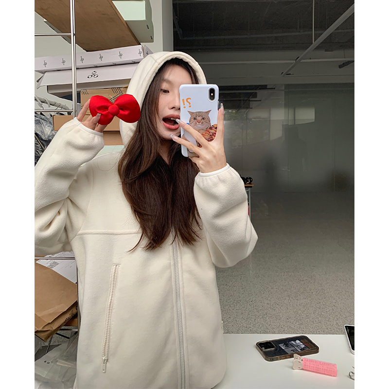 楠涛户外保暖抓绒衣外套女2025新款秋冬摇粒绒连帽防风拉链上衣