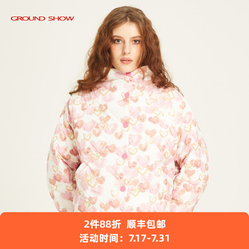 粉色印花棉衣阁兰秀外套