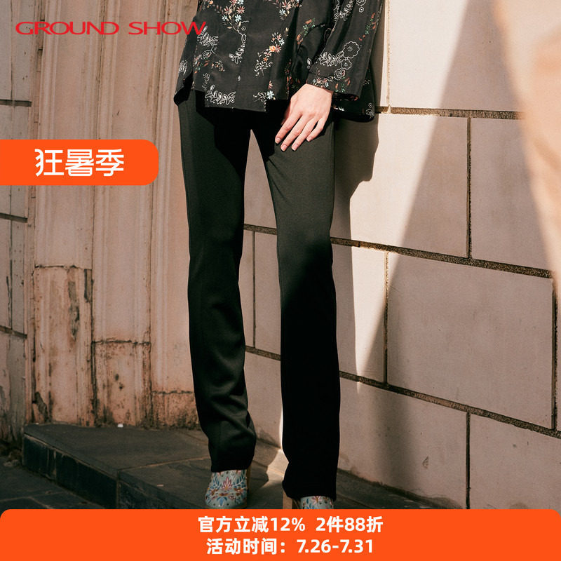 【专柜款】阁兰秀2025秋冬新品黑色松紧腰修身裤紧身裤子下搭女装