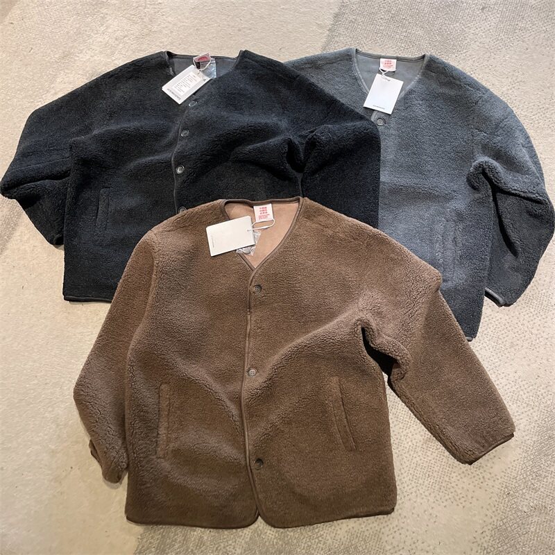 日系潮流加厚羊羔绒手感 V领 宽松休闲保暖棉衣棉服外套男款