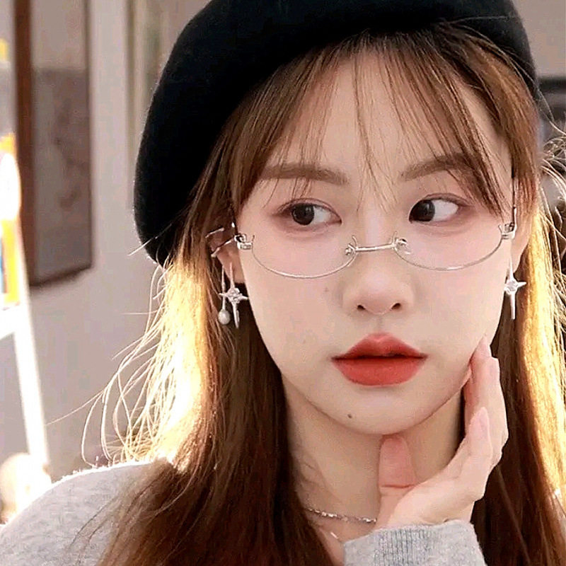 日系二次元椭圆有片下半框动漫眼镜框软妹眼镜金属轻眼镜架配近视