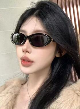 复古猫眼黑色折叠太阳眼镜欧美ins风方圆脸高级感网红辣妹墨镜女