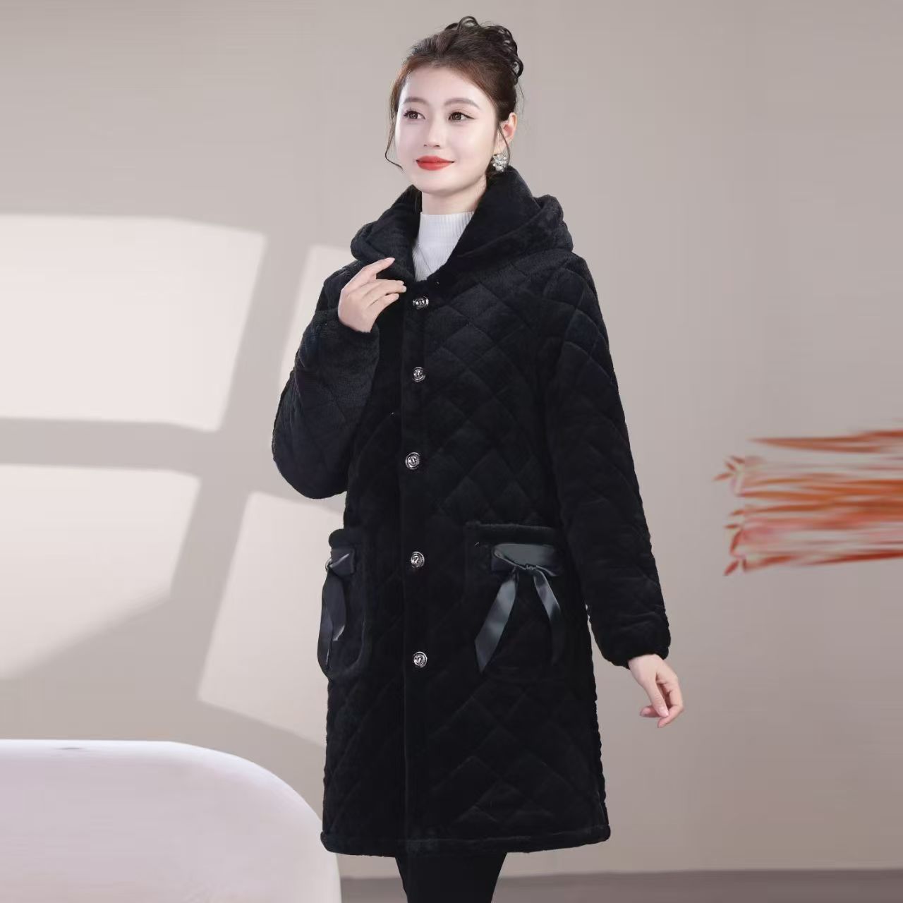 冬季中长款加绒加厚棉服