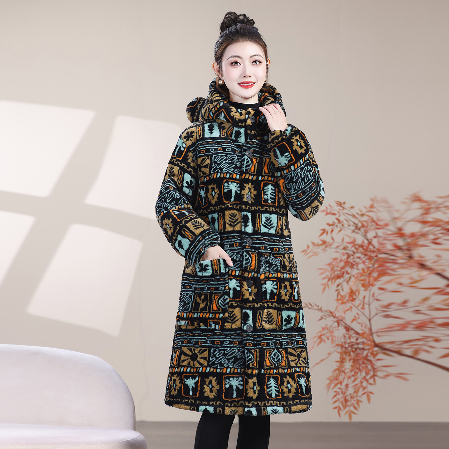 加绒加厚女士新款连帽棉服