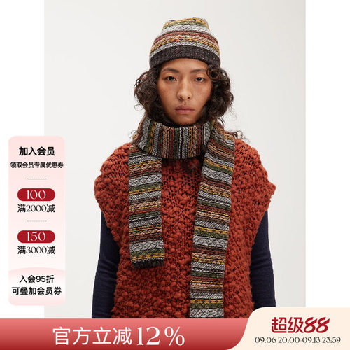 6折 埃觅索 25AW秋冬新品 彩色提花羊毛针织帽女保暖原创设计袜套