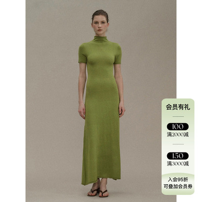 o cloche code 25AW秋冬新品 半高领针织羊毛修身连衣裙短袖长裙