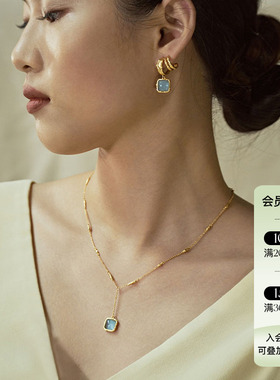 OOAK 流金系列 油画肌理蓝色雨滴项链女时尚暮色紫耳环原创设计