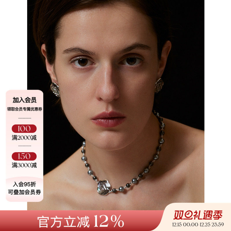 TenderSociety玫瑰珍珠短项链