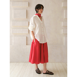 长袖 主推款 上衣 撞色纽扣镂空编织亚麻衬衫 26SS新品 sense