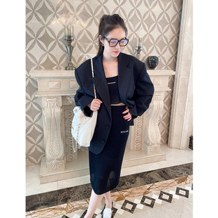 黑色大廓形垫肩西装 2折优惠现货授权SUITTITUDE 23SS春夏新品