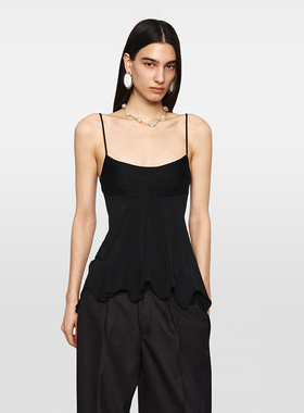 JACQUES WEI 26SS春夏新品 缎面拼接蕾丝吊带女露背修身显瘦上衣