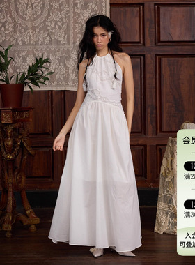 Deplumer 25AW新品 法式度假风挂脖连衣裙镂空刺绣露背无袖长裙