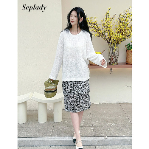 WHM 25SS春夏新品 碎花纯棉抽褶双层半身裙女时尚立体印花裤子