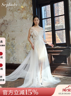 Xiangqiao Sheng盛湘乔26SS新品 蝴蝶设计抹胸礼服垂感开衩纱裙