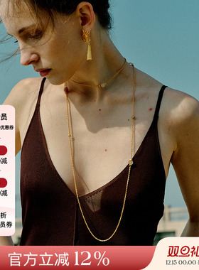 MONSECRET 25SS新品 高级感礁石长款项链叠戴旭日流苏耳环拉丝