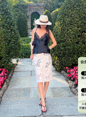 Deplumer 25AW新品 法式蕾丝边醋酸吊带黑色百搭美背上衣显瘦内搭