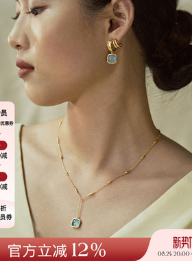OOAK 流金系列 油画肌理蓝色雨滴项链女时尚暮色紫耳环原创设计