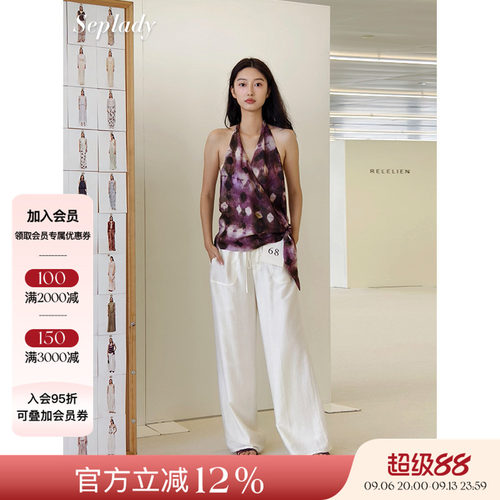AETNA PROJECT 26SS春夏新品 菱形印花挂脖背心时尚绑带苎麻上衣