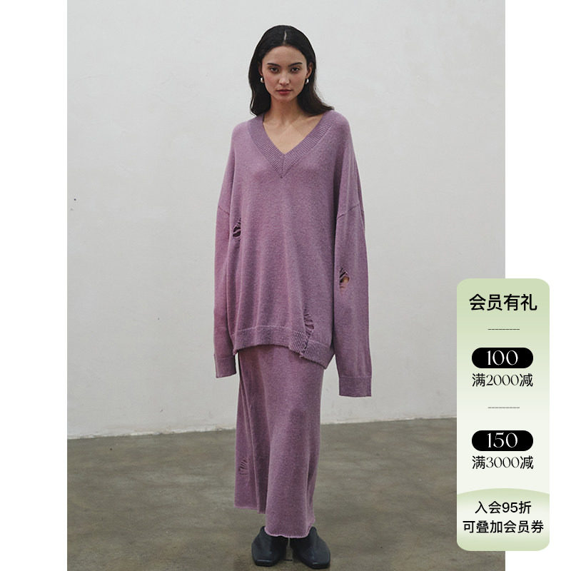 4折 Piacevole e24AW秋冬新品宽松破洞针织毛衣套装正品授权图片