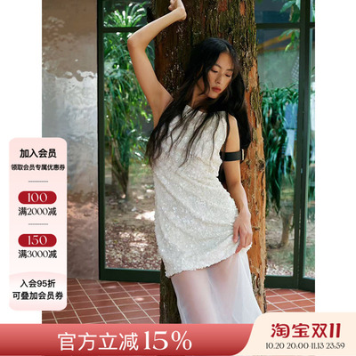 她也speakeasy【斯凯威】25ss春夏新品 重工繁星亮片透纱露背长裙