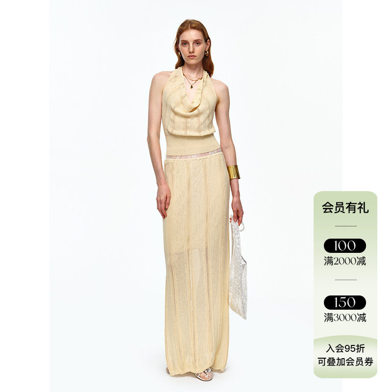 AETNA PROJECT 26SS春夏新品 挂脖露背针织吊带女修身开衩半身裙
