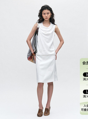 JACQUES WEI 25SS春夏新品 白色花卉刺绣荡领背心女A字半身裙