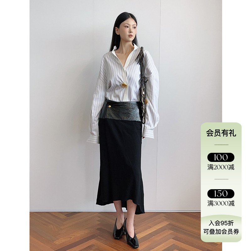JACQUES WEI 24AW秋冬新款⼀粒扣条纹衬衫和裙子套装正品授权