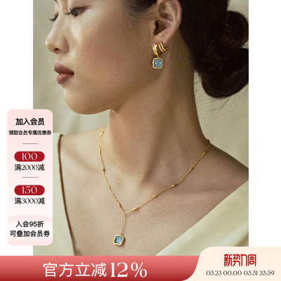 OOAK 流金系列 油画肌理蓝色雨滴项链女时尚暮色紫耳环原创设计