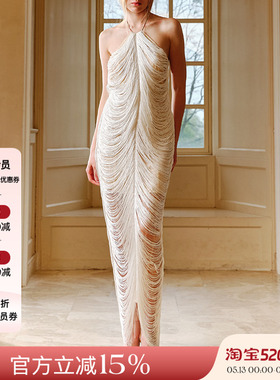 Xiangqiao Sheng盛湘乔25ss春夏新品 鎏光挂脖礼服女设计感长裙