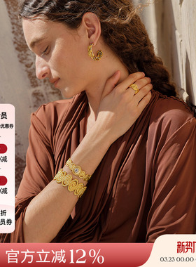 MONSECRET 25SS新品 轻奢设计感太阳图腾螺旋绳结手镯小众戒指