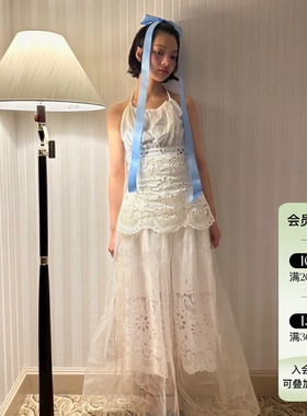 Deplumer【雾月白】25SS 镂空刺绣挂脖收腰吊带上衣宽松纯色长裤