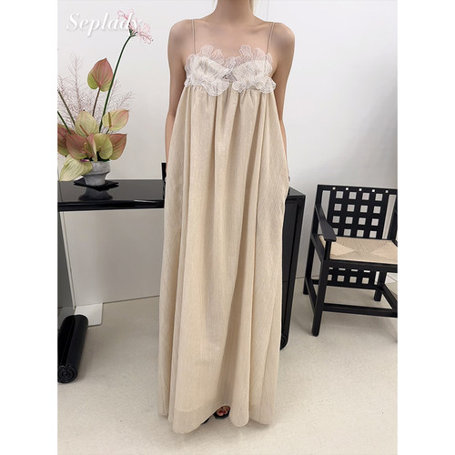 主推款ii sense 26PS早春新品 小众设计蕾丝拼接吊带连衣裙女长裙