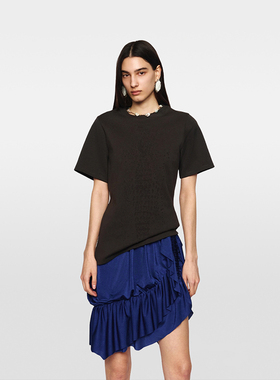 JACQUES WEI 26SS春夏新品 鳄鱼纹激光烧花T恤女纯色百搭短袖上衣