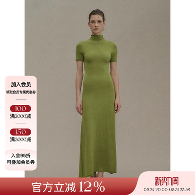 o cloche code 25AW秋冬新品 半高领针织羊毛修身连衣裙短袖长裙