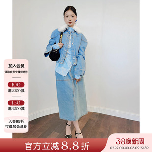 正品授权JACQUESWEI当然是当同款牛仔外套牛仔羊羔毛肩型设计夹克