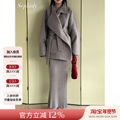 高领短款 VIKTORIACHAN 25AW秋冬新品 系带双面呢100羊毛大衣外套