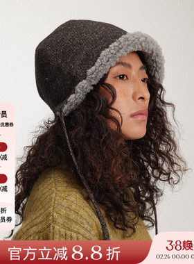 埃觅索 25AW秋冬新品 个性双面仕女帽护耳防风保暖毛绒帽子百搭