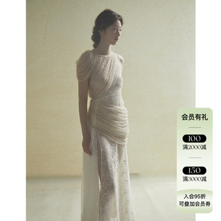 水晶細褶蕾絲拖尾連衣裙長裙 Tension Archive 25ss 贈送內(nèi)搭