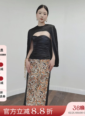 5折 清仓特价JACQUES WEI 2022早秋新款黑色可拆卸斗篷上衣加裙子