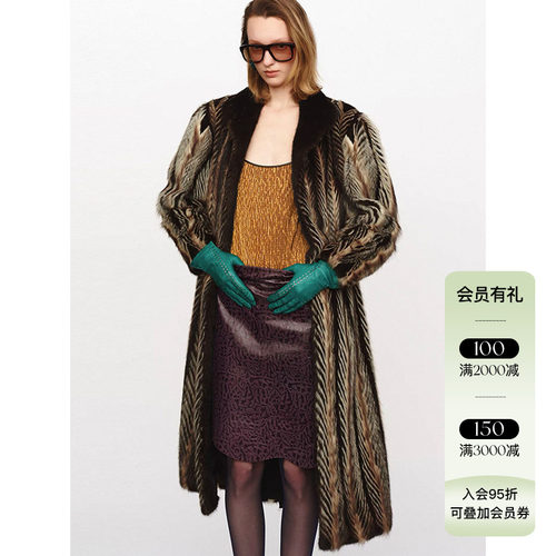 JACQUES WEI 26AW秋冬新品 复古高级水貂杂色翻领皮草中长款大衣