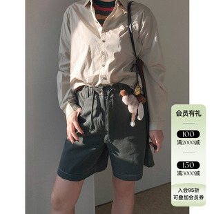 4折 WHM 25SS春夏新品 平纹帆布抽绳短裤女纯色百搭休闲裤子