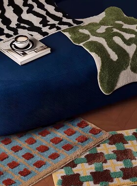 中古风地毯格子浴室洗手间吸水速干厕所垫飘窗垫地垫卧室防滑脚垫