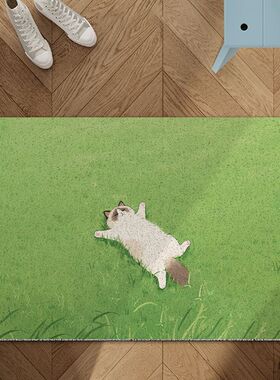 入户门地垫丝圈地垫猫咪治愈风玄关防滑客厅浴室厨房可裁剪地毯垫