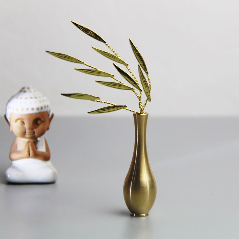 观音菩萨柳枝净瓶法器配件佛像观音手拿法器纯铜摆件迷你花瓶供佛
